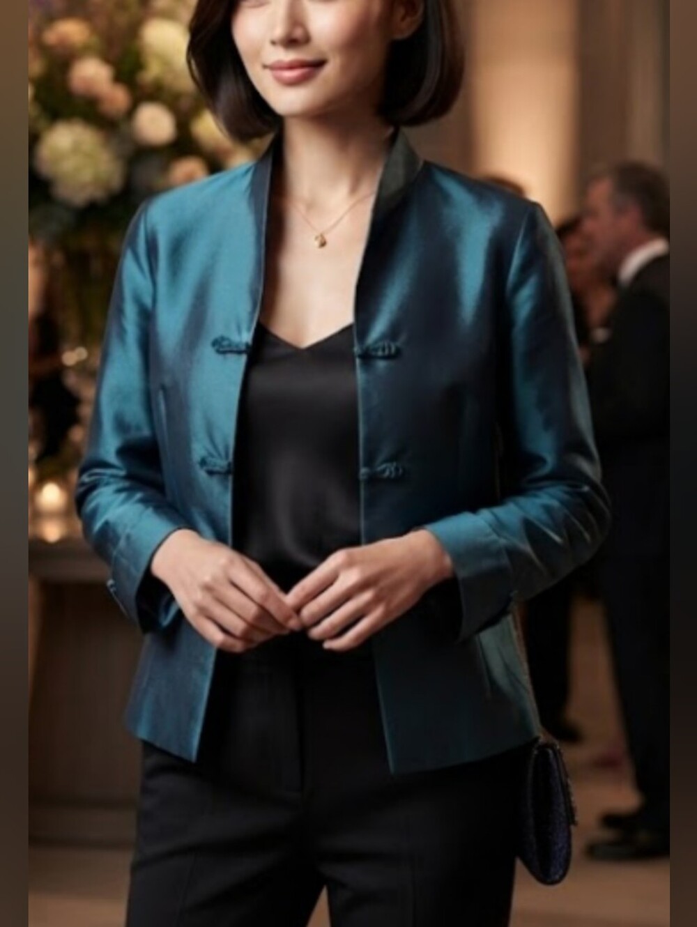 Teal Iridescent Silk-Blend Tang Jacket Size XL